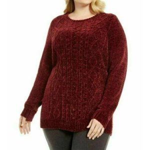 Karen Scott Crew Neck Chenille Cable Knit Sweater